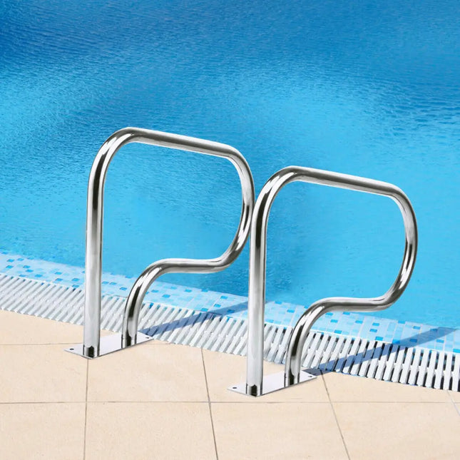 Stainless Steel Swimming Pool Hand Rail with Base Plate - Silver - Swimming Pools