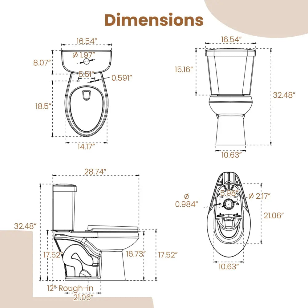 Standard Toilet with 17.5 Inch ADA Comfort Chair Height Seat - White - Toilet