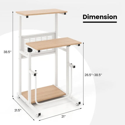 Standing Desk for Small Space Sit Stand Desk with Height Adjustable Desktop - Brown & White - Laptop Tables & Printer