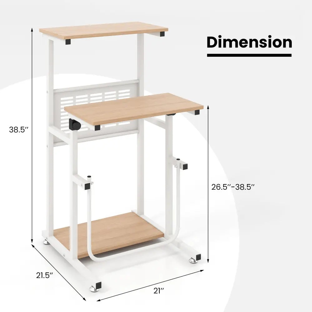 Standing Desk for Small Space Sit Stand Desk with Height Adjustable Desktop - Brown & White - Laptop Tables & Printer