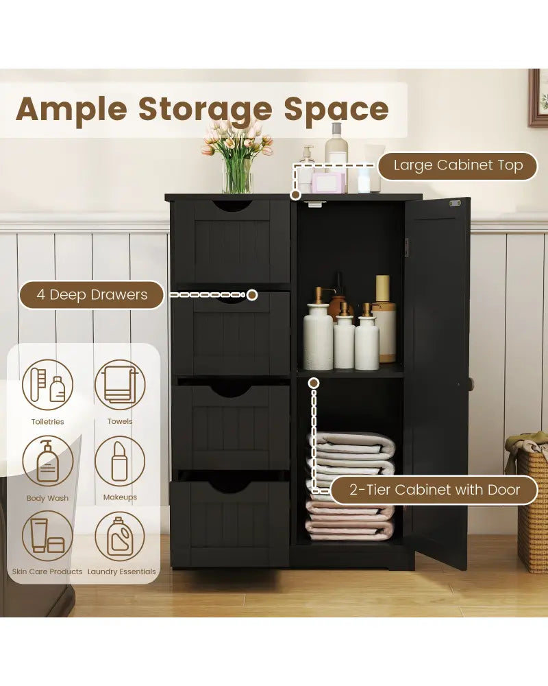 Standing Indoor Wooden Cabinet with 4 Drawers-Black - Black - Floor Cabinets