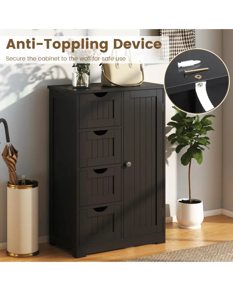 Standing Indoor Wooden Cabinet with 4 Drawers-Black - Black - Floor Cabinets
