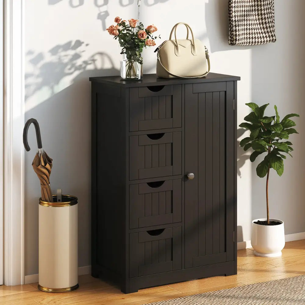 Standing Indoor Wooden Cabinet with 4 Drawers-Black - Black - Floor Cabinets