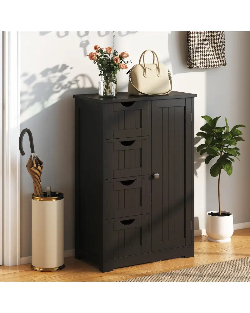 Standing Indoor Wooden Cabinet with 4 Drawers-Black - Black - Floor Cabinets