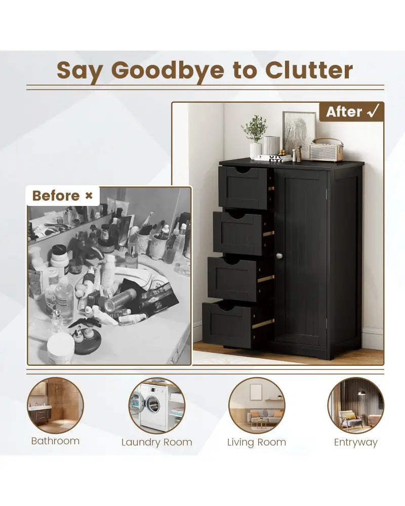 Standing Indoor Wooden Cabinet with 4 Drawers-Black - Black - Floor Cabinets