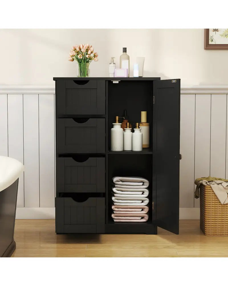 Standing Indoor Wooden Cabinet with 4 Drawers-Black - Black - Floor Cabinets