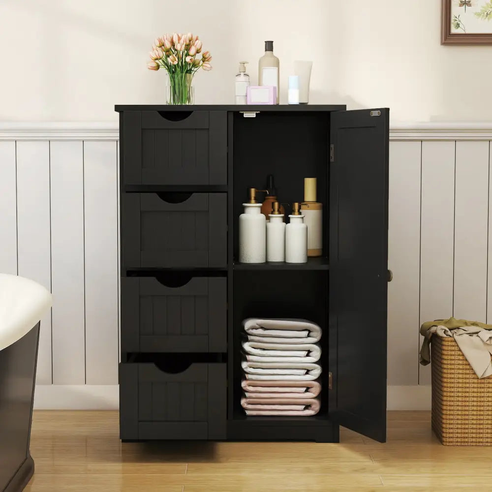 Standing Indoor Wooden Cabinet with 4 Drawers-Black - Black - Floor Cabinets