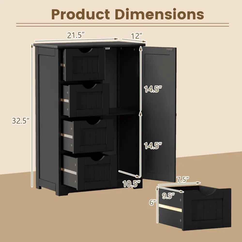 Standing Indoor Wooden Cabinet with 4 Drawers-Black - Black - Floor Cabinets