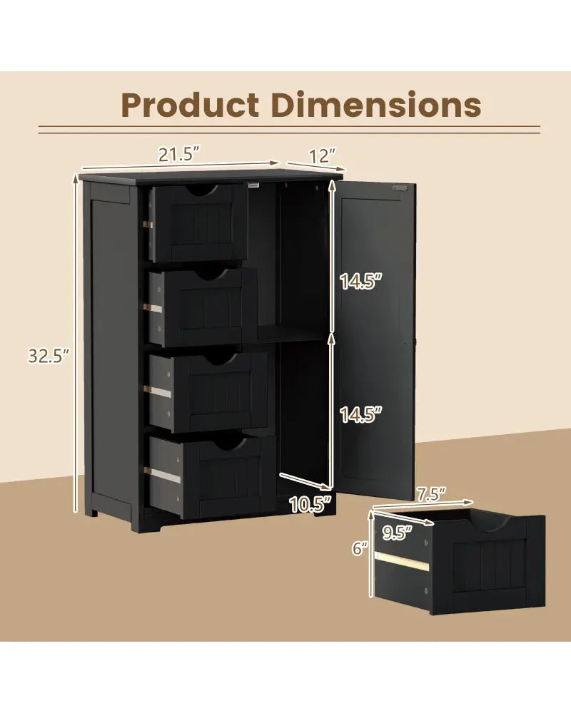 Standing Indoor Wooden Cabinet with 4 Drawers-Black - Black - Floor Cabinets
