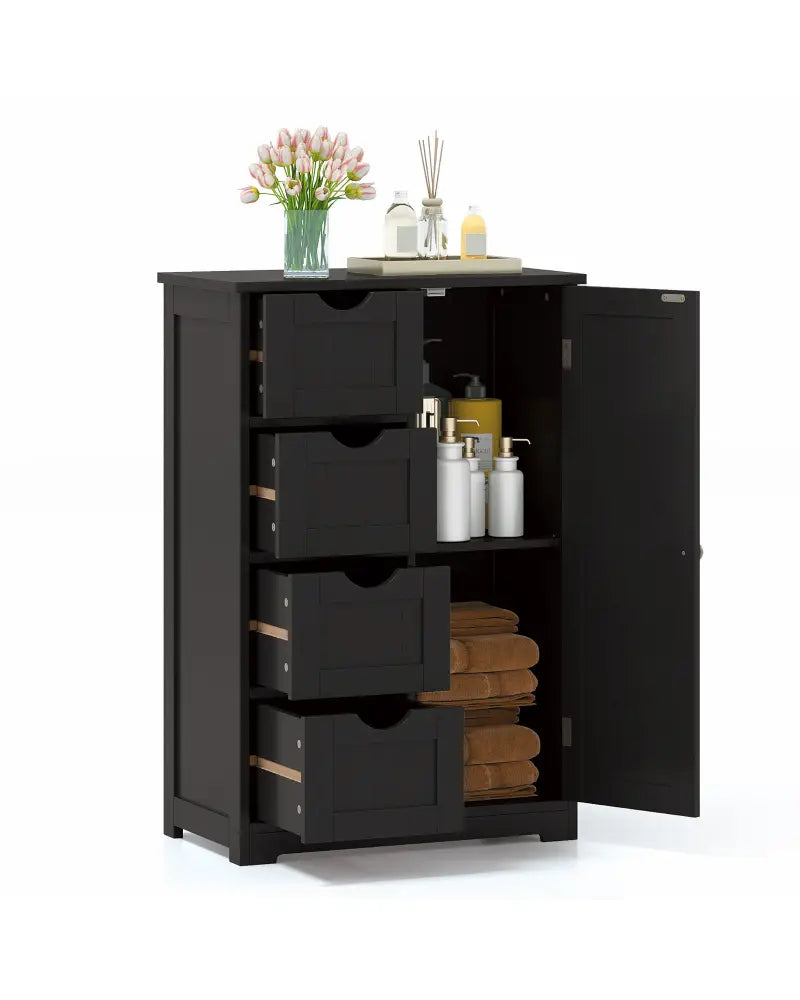 Standing Indoor Wooden Cabinet with 4 Drawers-Black - Black - Floor Cabinets