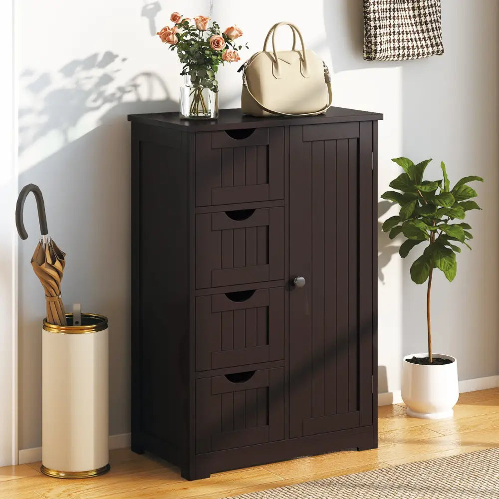 Standing Indoor Wooden Cabinet with 4 Drawers-Brown - Brown - Floor Cabinets