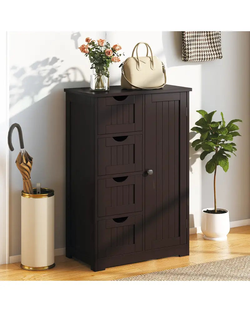 Standing Indoor Wooden Cabinet with 4 Drawers-Brown - Brown - Floor Cabinets