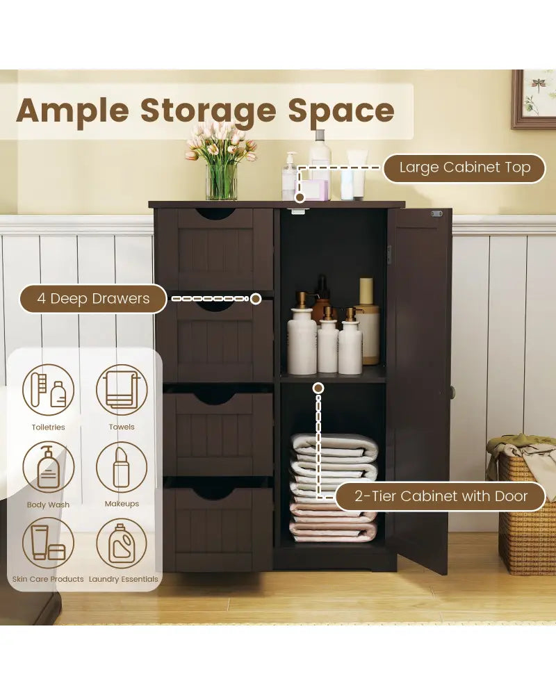Standing Indoor Wooden Cabinet with 4 Drawers-Brown - Brown - Floor Cabinets