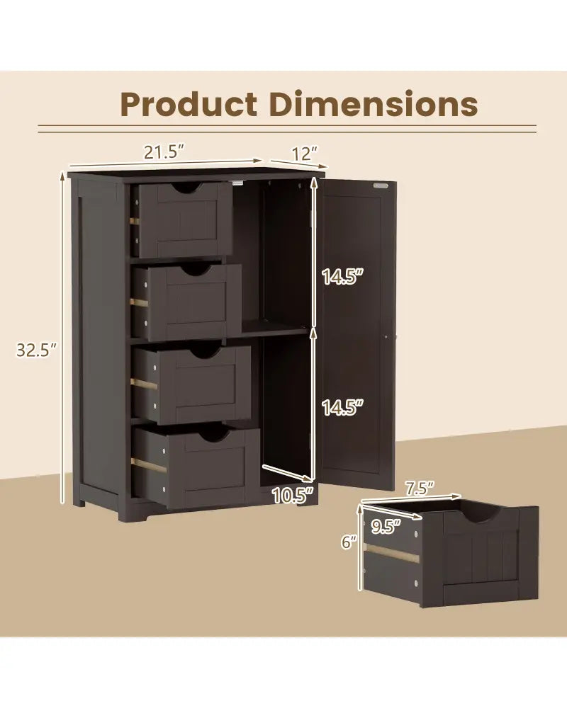 Standing Indoor Wooden Cabinet with 4 Drawers-Brown - Brown - Floor Cabinets