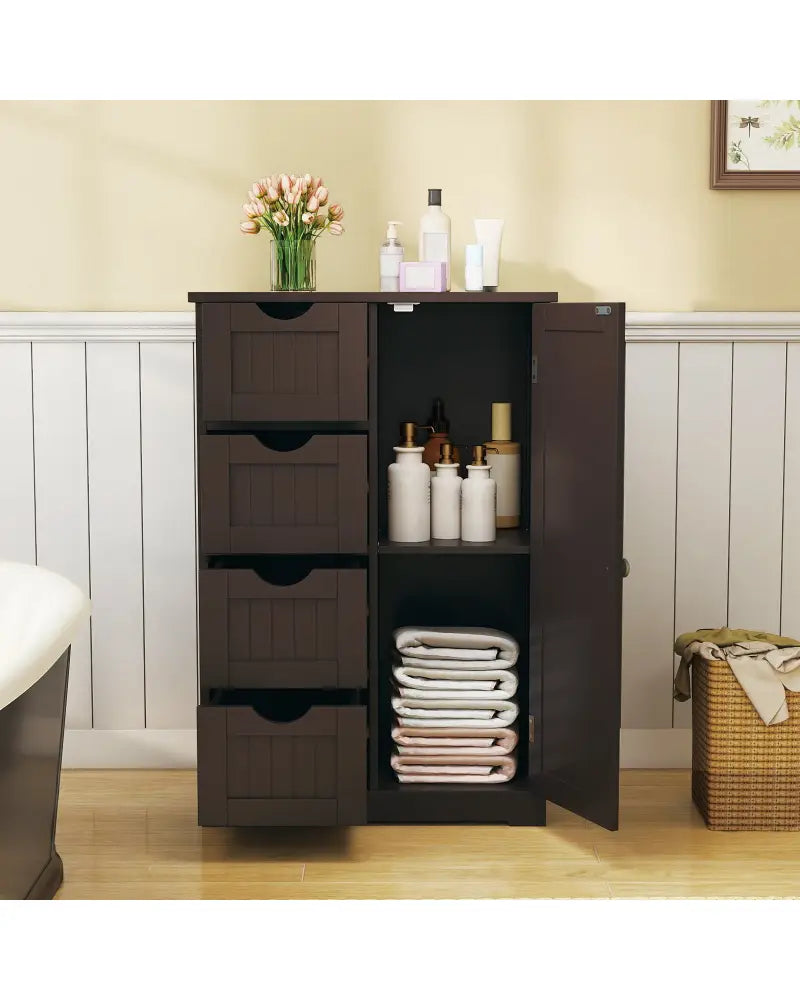 Standing Indoor Wooden Cabinet with 4 Drawers-Brown - Brown - Floor Cabinets