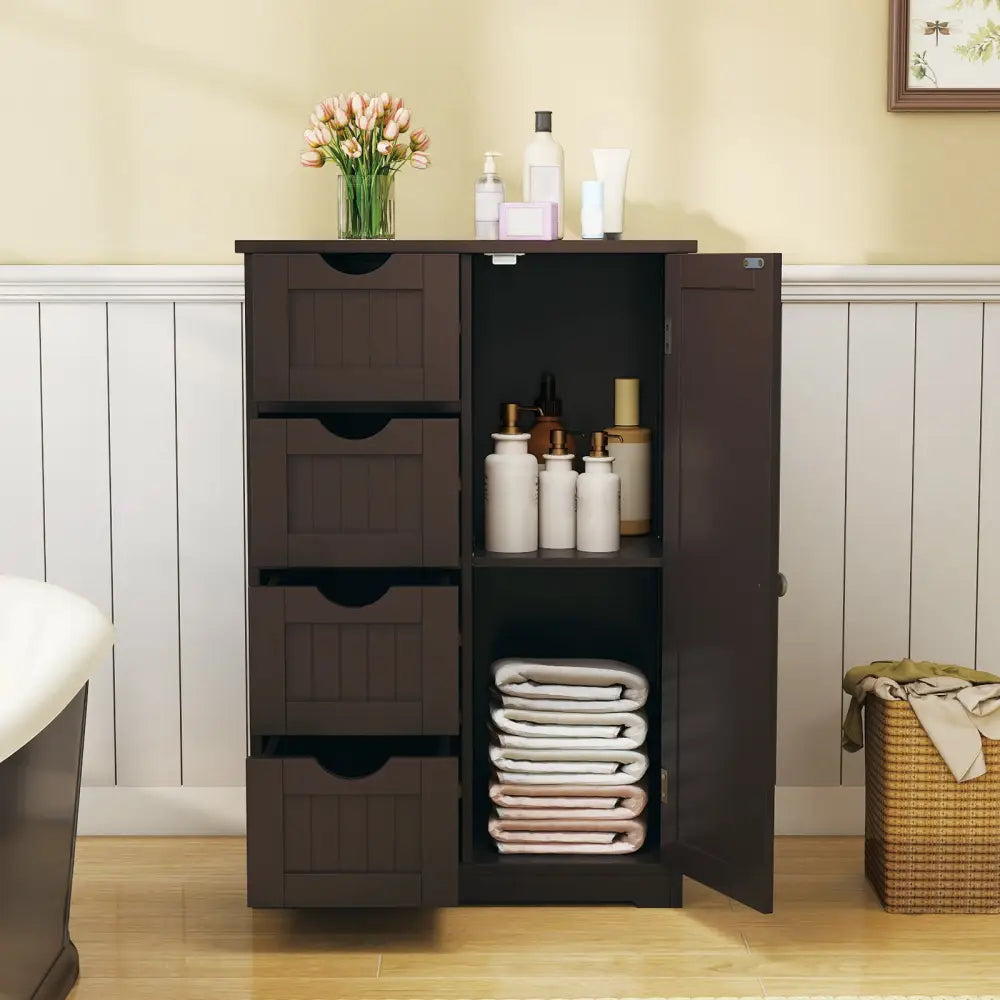 Standing Indoor Wooden Cabinet with 4 Drawers-Brown - Brown - Floor Cabinets