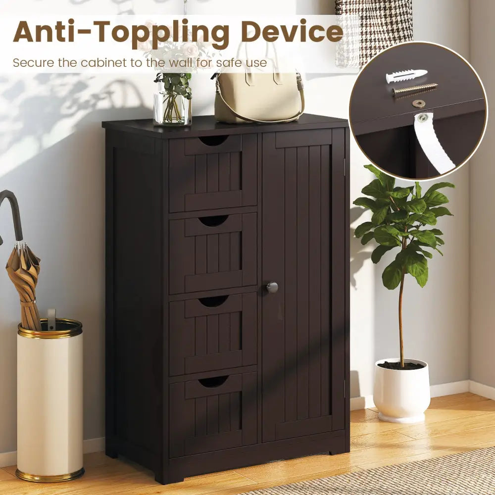 Standing Indoor Wooden Cabinet with 4 Drawers-Brown - Brown - Floor Cabinets