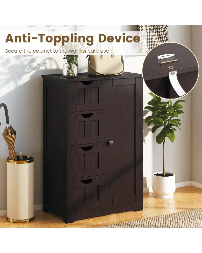 Standing Indoor Wooden Cabinet with 4 Drawers-Brown - Brown - Floor Cabinets