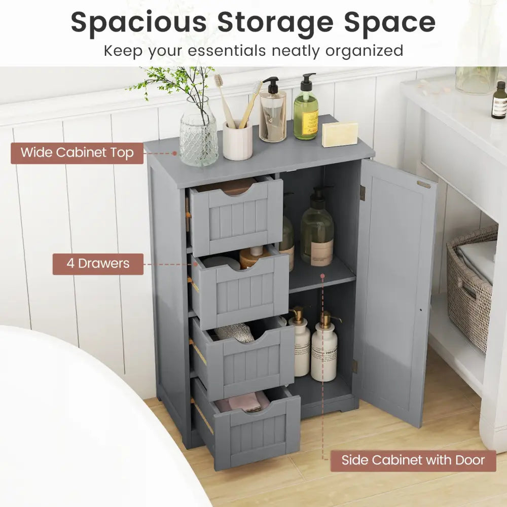 Standing Indoor Wooden Cabinet with 4 Drawers-Gray - Gray - Floor Cabinets