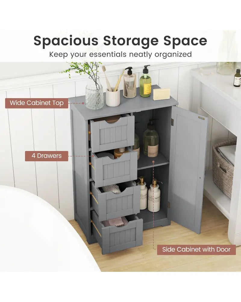 Standing Indoor Wooden Cabinet with 4 Drawers-Gray - Gray - Floor Cabinets