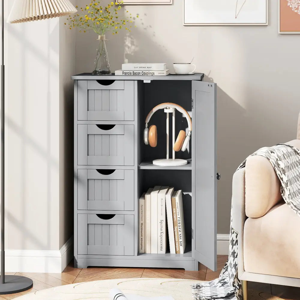 Standing Indoor Wooden Cabinet with 4 Drawers-Gray - Gray - Floor Cabinets