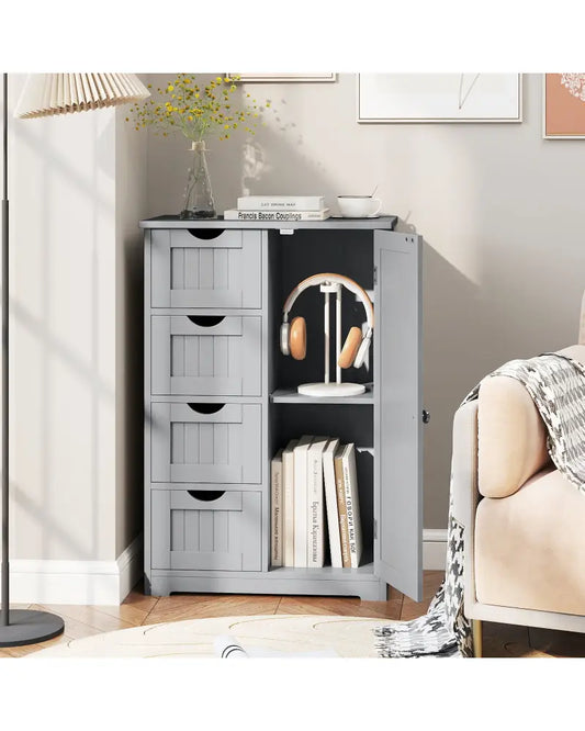 Standing Indoor Wooden Cabinet with 4 Drawers-Gray - Gray - Floor Cabinets