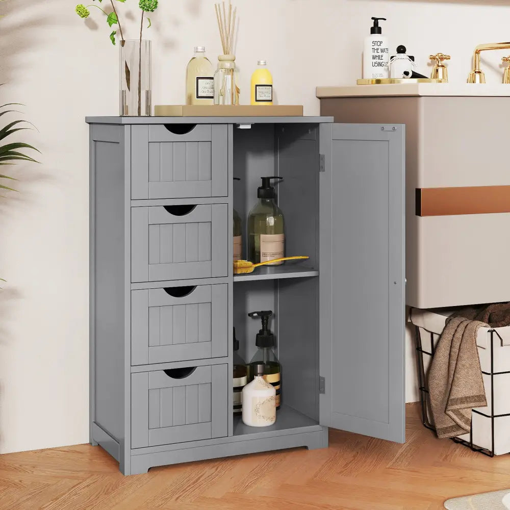 Standing Indoor Wooden Cabinet with 4 Drawers-Gray - Gray - Floor Cabinets
