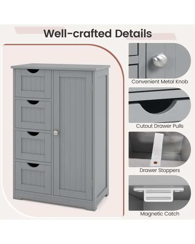 Standing Indoor Wooden Cabinet with 4 Drawers-Gray - Gray - Floor Cabinets