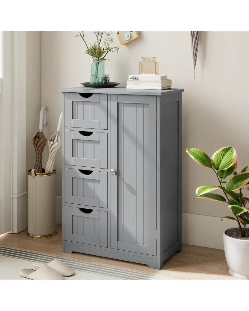 Standing Indoor Wooden Cabinet with 4 Drawers-Gray - Gray - Floor Cabinets
