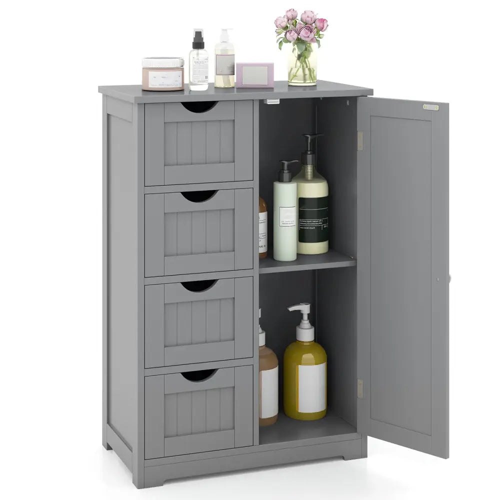 Standing Indoor Wooden Cabinet with 4 Drawers-Gray - Gray - Floor Cabinets