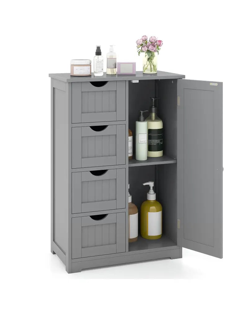 Standing Indoor Wooden Cabinet with 4 Drawers-Gray - Gray - Floor Cabinets