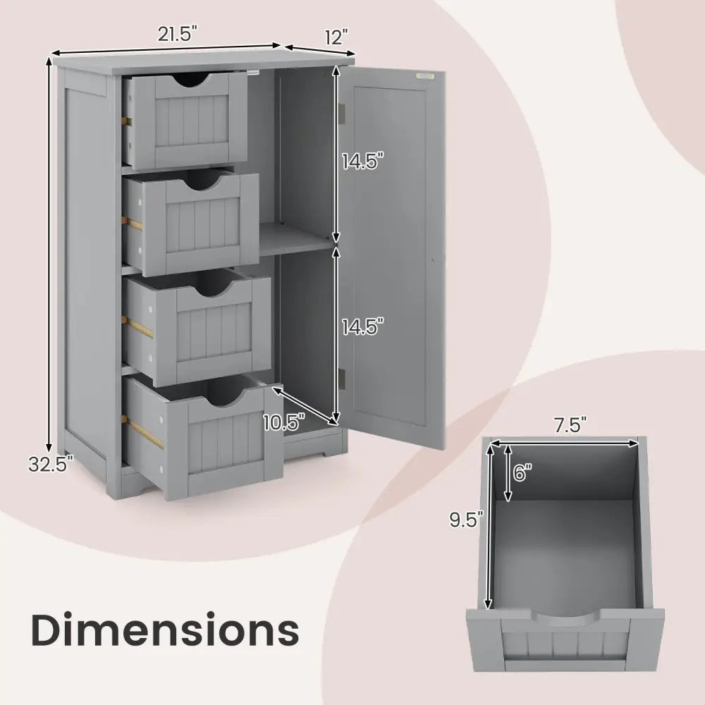 Standing Indoor Wooden Cabinet with 4 Drawers-Gray - Gray - Floor Cabinets