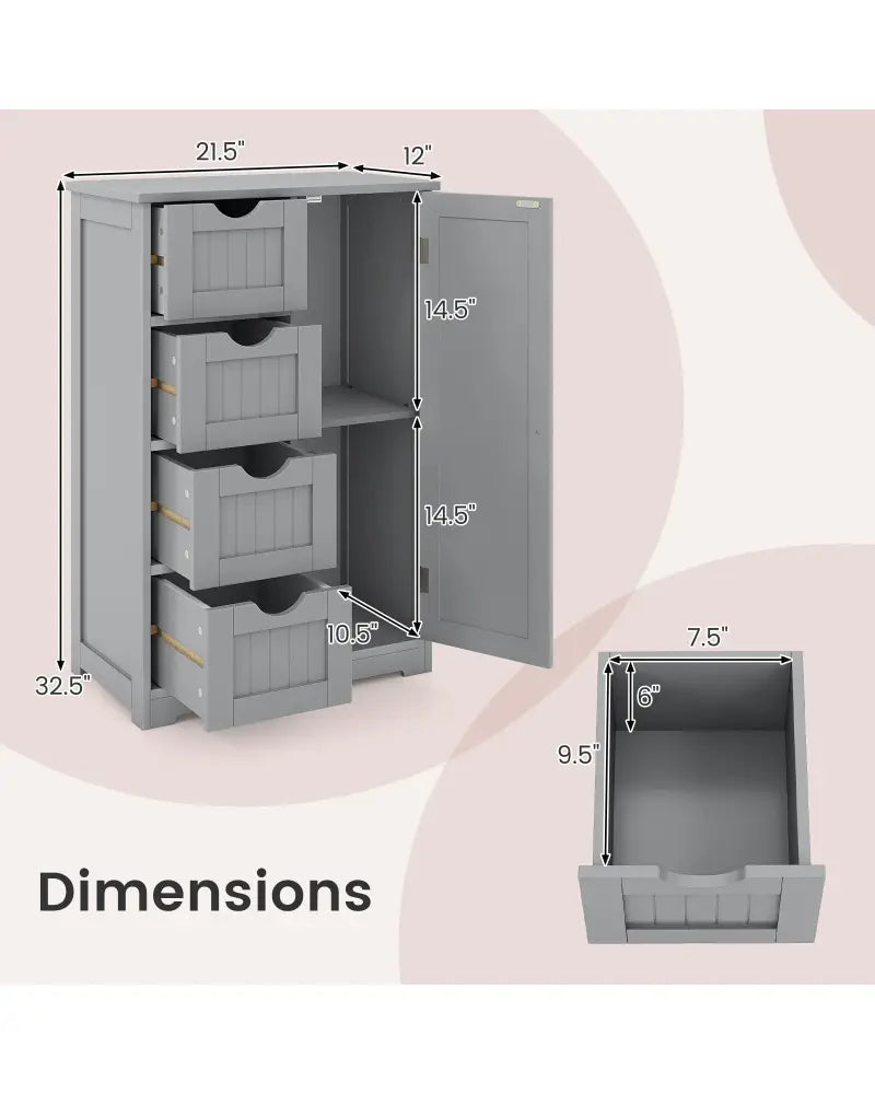 Standing Indoor Wooden Cabinet with 4 Drawers-Gray - Gray - Floor Cabinets