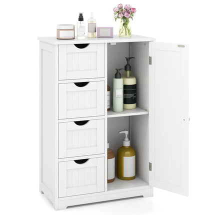 Standing Indoor Wooden Cabinet with 4 Drawers-White - White - Floor Cabinets