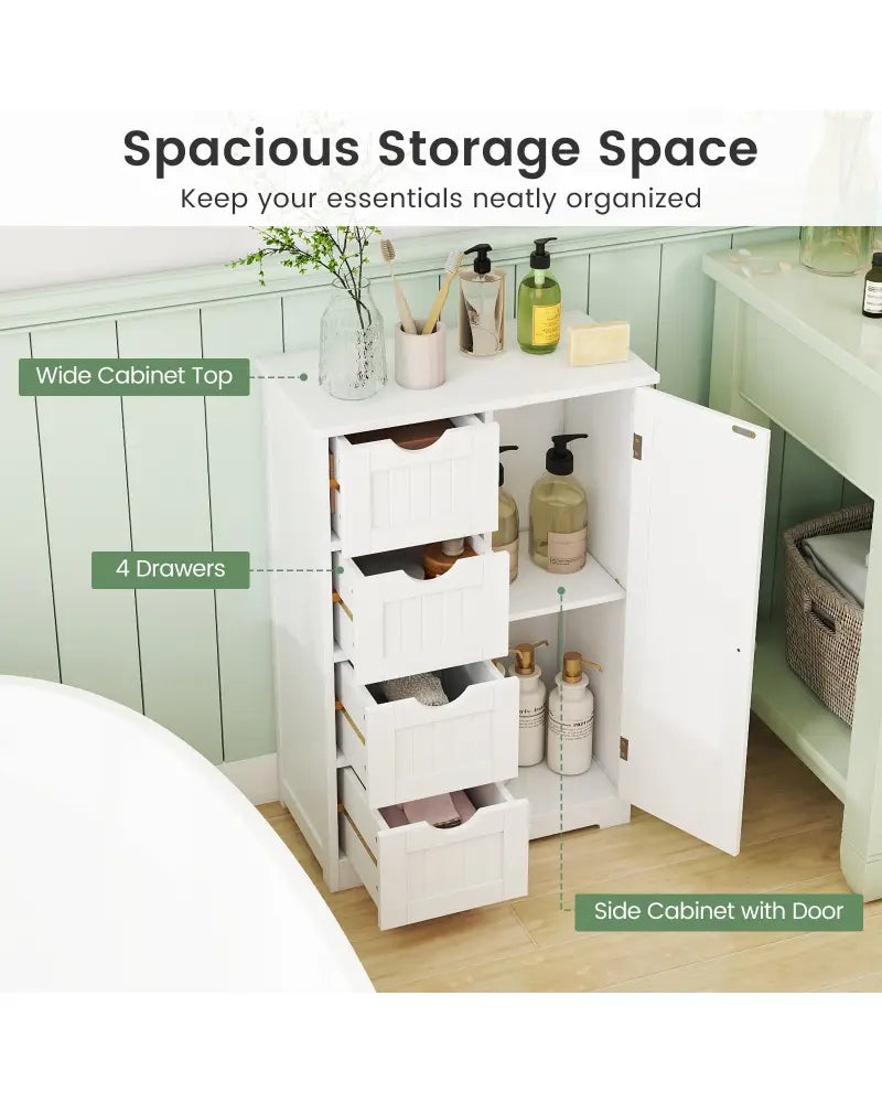 Standing Indoor Wooden Cabinet with 4 Drawers-White - White - Floor Cabinets