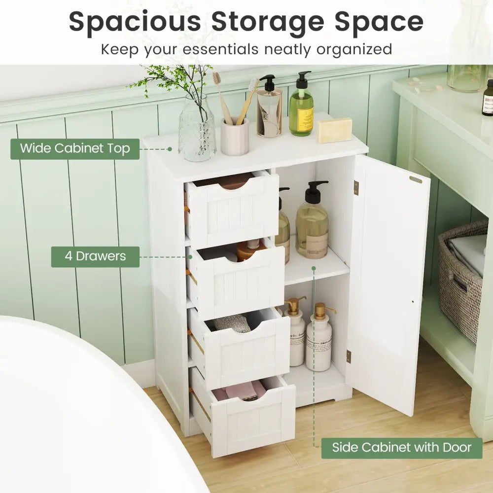 Standing Indoor Wooden Cabinet with 4 Drawers-White - White - Floor Cabinets