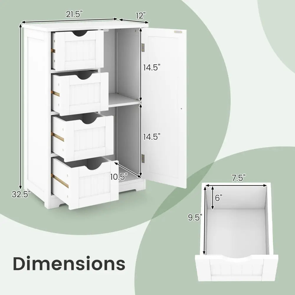 Standing Indoor Wooden Cabinet with 4 Drawers-White - White - Floor Cabinets