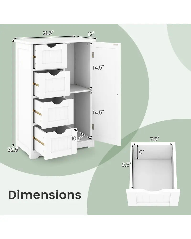 Standing Indoor Wooden Cabinet with 4 Drawers-White - White - Floor Cabinets