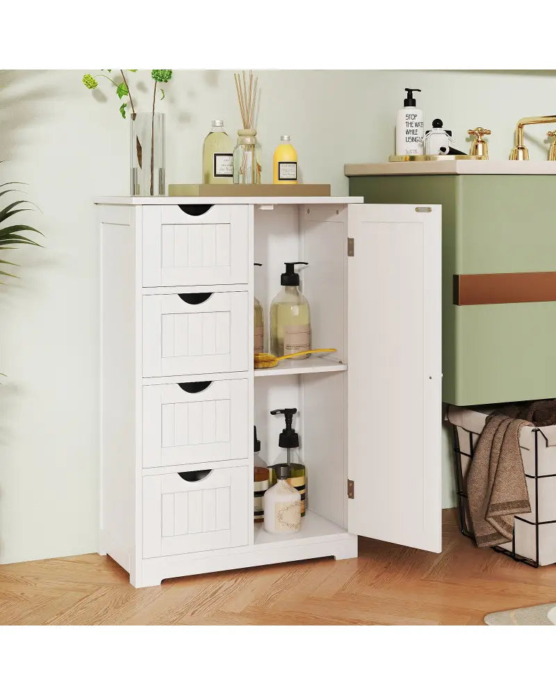 Standing Indoor Wooden Cabinet with 4 Drawers-White - White - Floor Cabinets