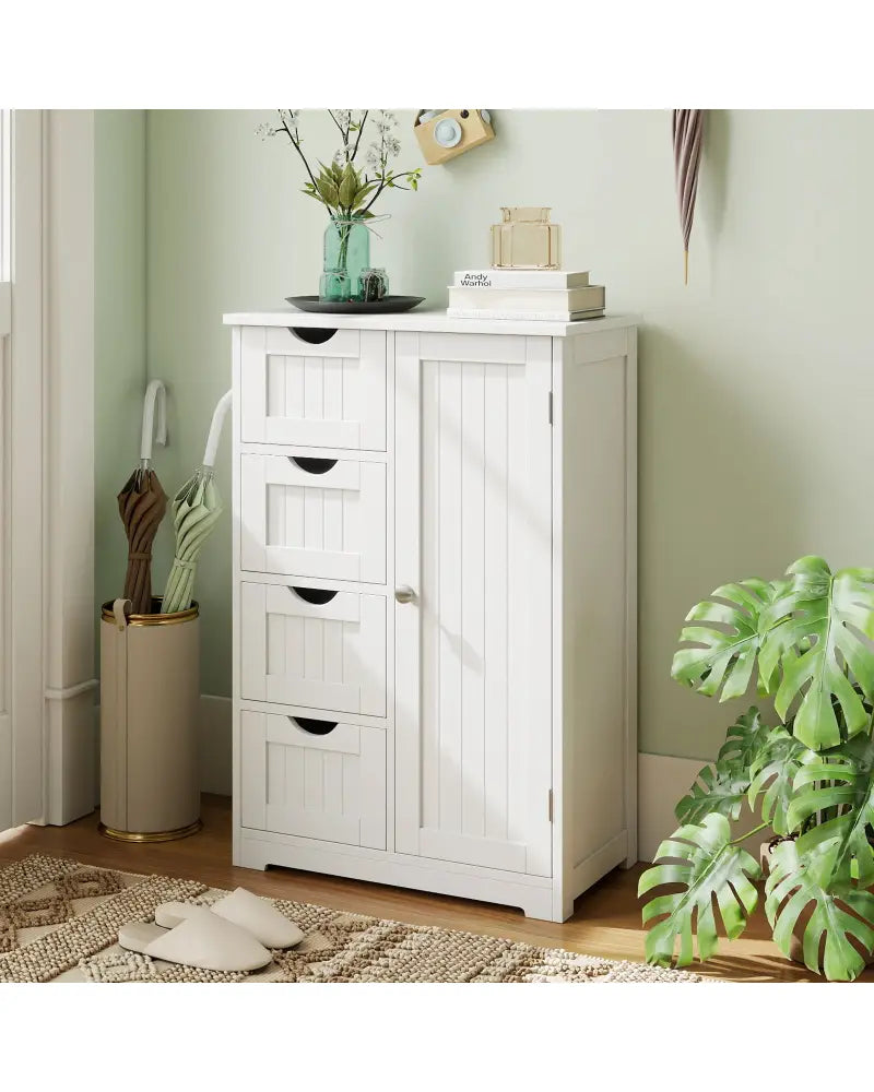 Standing Indoor Wooden Cabinet with 4 Drawers-White - White - Floor Cabinets