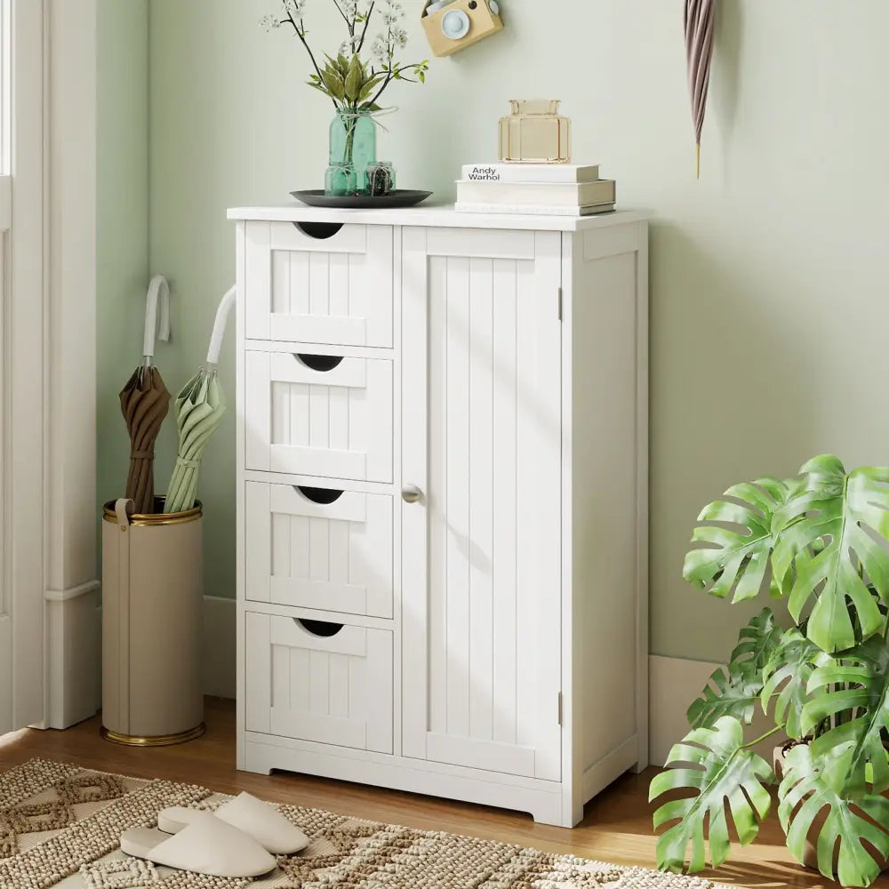 Standing Indoor Wooden Cabinet with 4 Drawers-White - White - Floor Cabinets