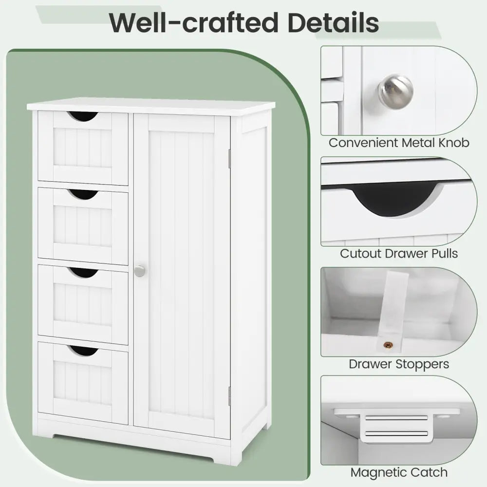 Standing Indoor Wooden Cabinet with 4 Drawers-White - White - Floor Cabinets