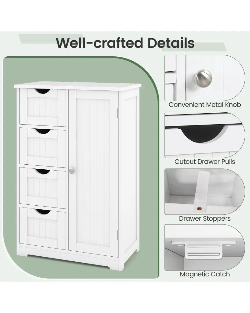 Standing Indoor Wooden Cabinet with 4 Drawers-White - White - Floor Cabinets