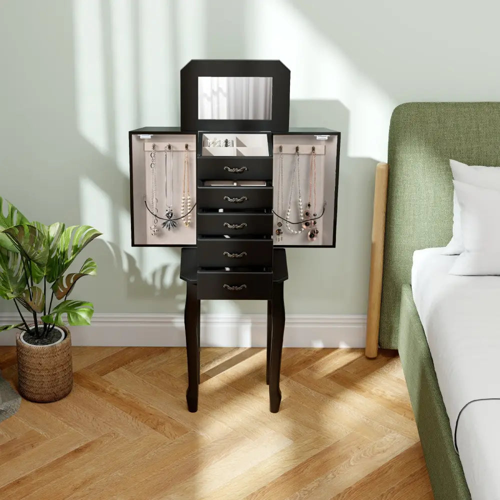 Standing Jewelry Box with 4 Drawers and 2 Side Doors-Black - Black - Jewelry Armoires