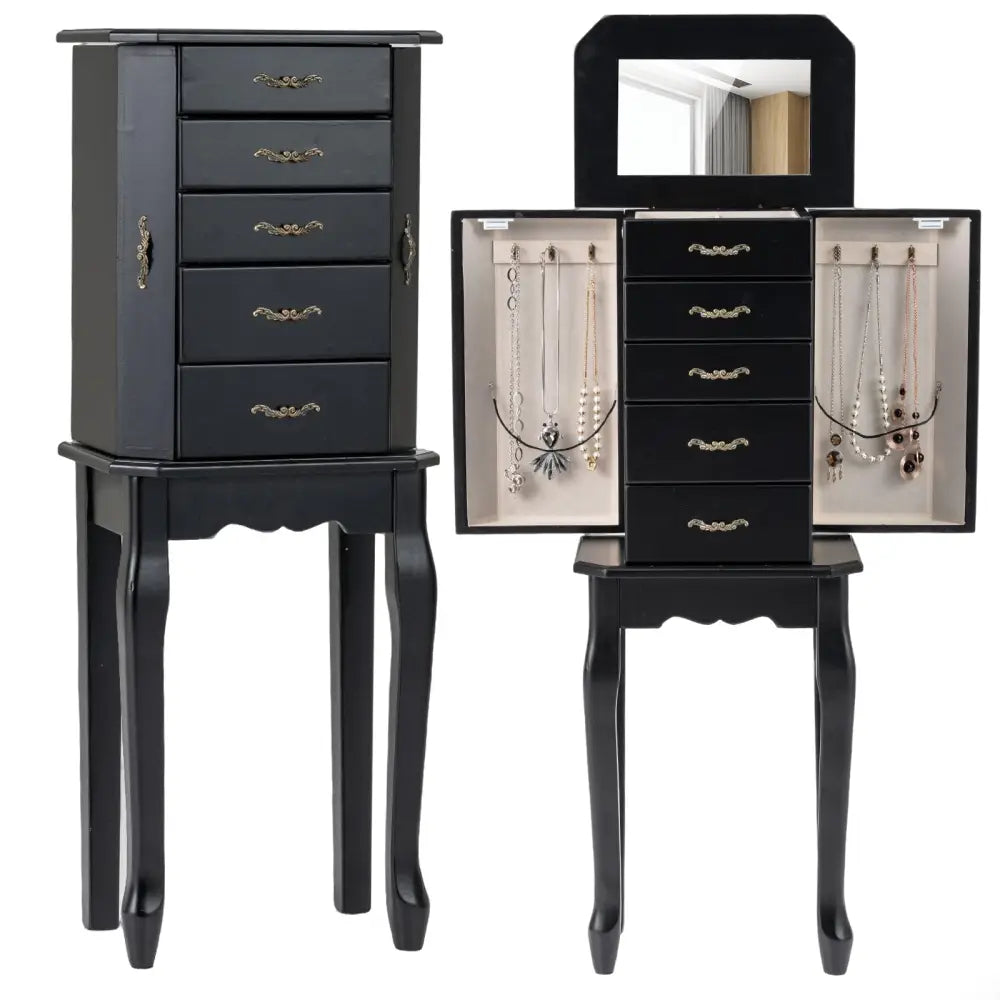 Standing Jewelry Box with 4 Drawers and 2 Side Doors-Black - Black - Jewelry Armoires