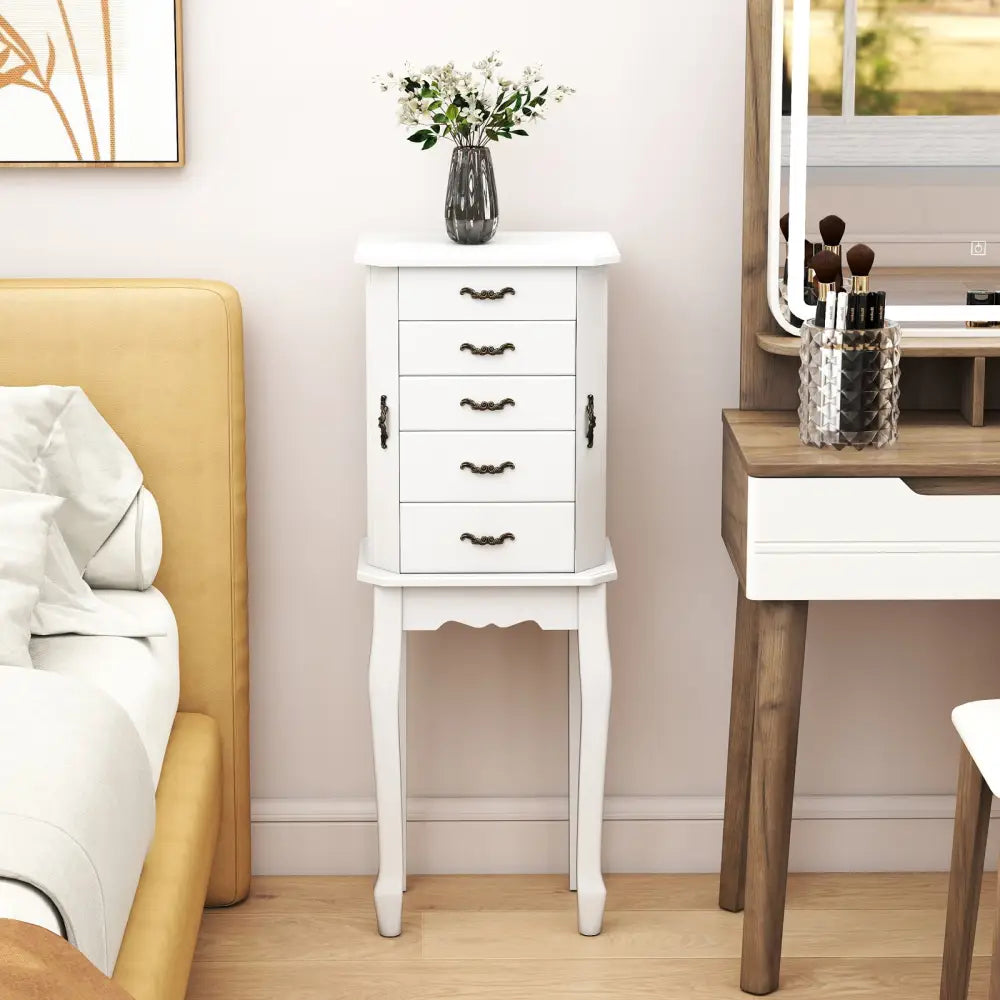 Standing Jewelry Box with 4 Drawers and 2 Side Doors-White - White - Jewelry Armoires