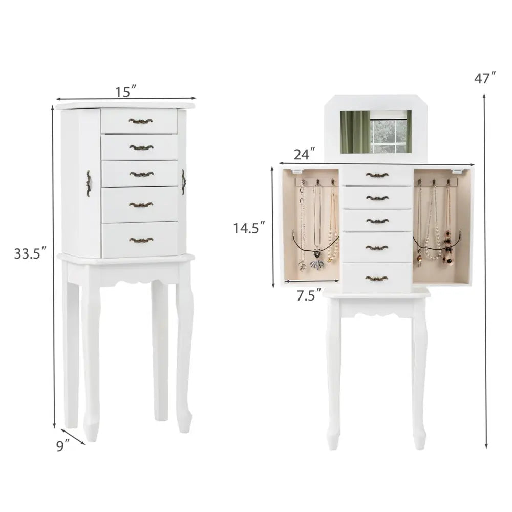 Standing Jewelry Box with 4 Drawers and 2 Side Doors-White - White - Jewelry Armoires