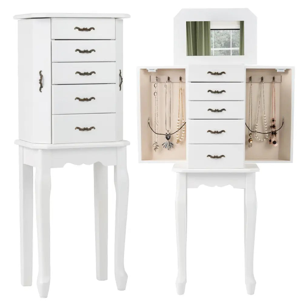 Standing Jewelry Box with 4 Drawers and 2 Side Doors-White - White - Jewelry Armoires