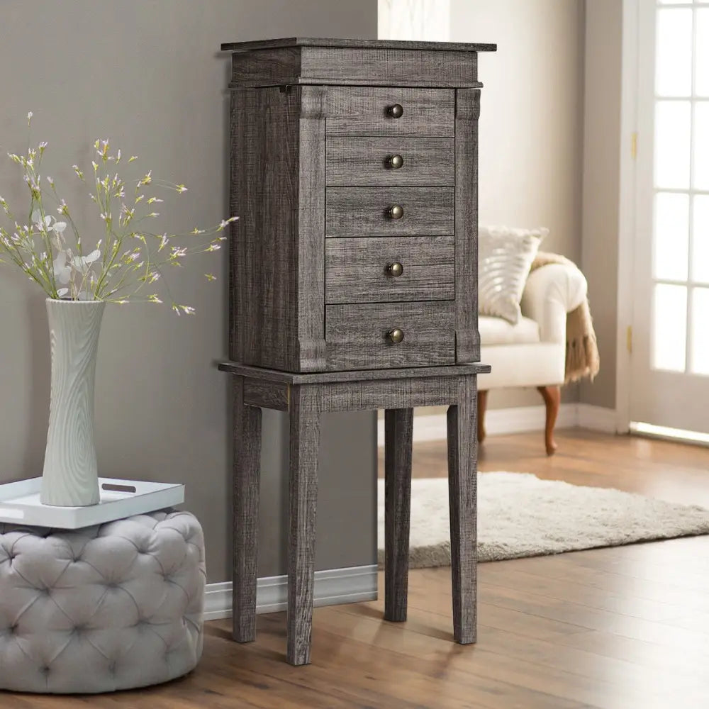 Standing Jewelry Cabinet Storage Organizer with Wooden Legs - Gray - Jewelry Armoires