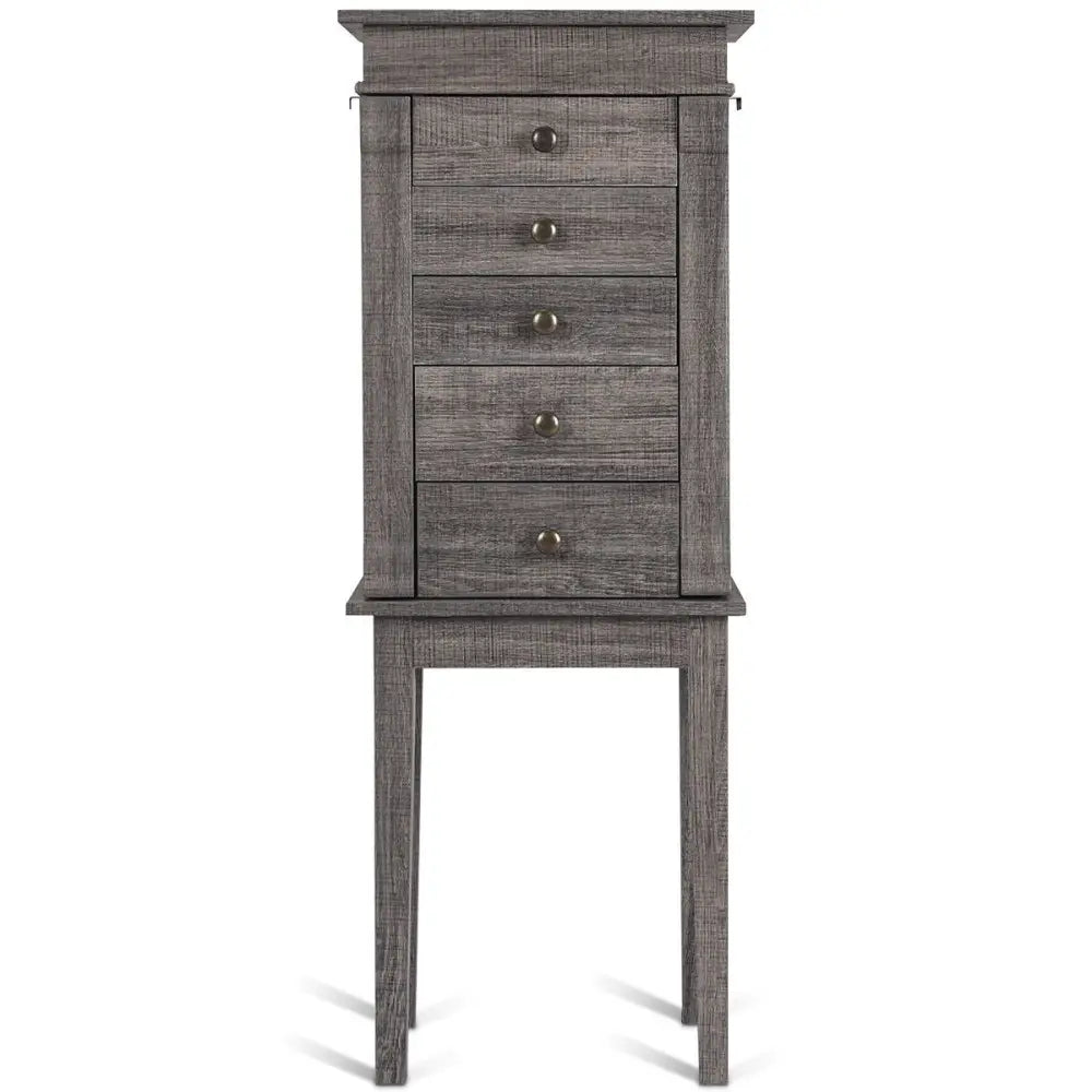 Standing Jewelry Cabinet Storage Organizer with Wooden Legs - Gray - Jewelry Armoires